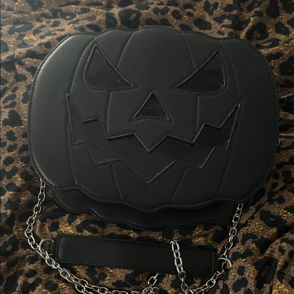 Dolls Kill Black Pumpkin Crossbody Bag with Chain Strap